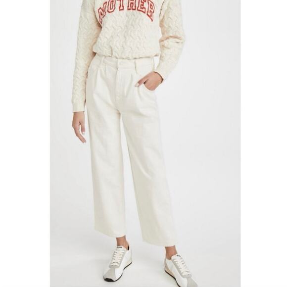 Mother Half Spring Pleated Greaser Size 25 Natural Cream Wide Crop Jeans - Picture 5 of 16